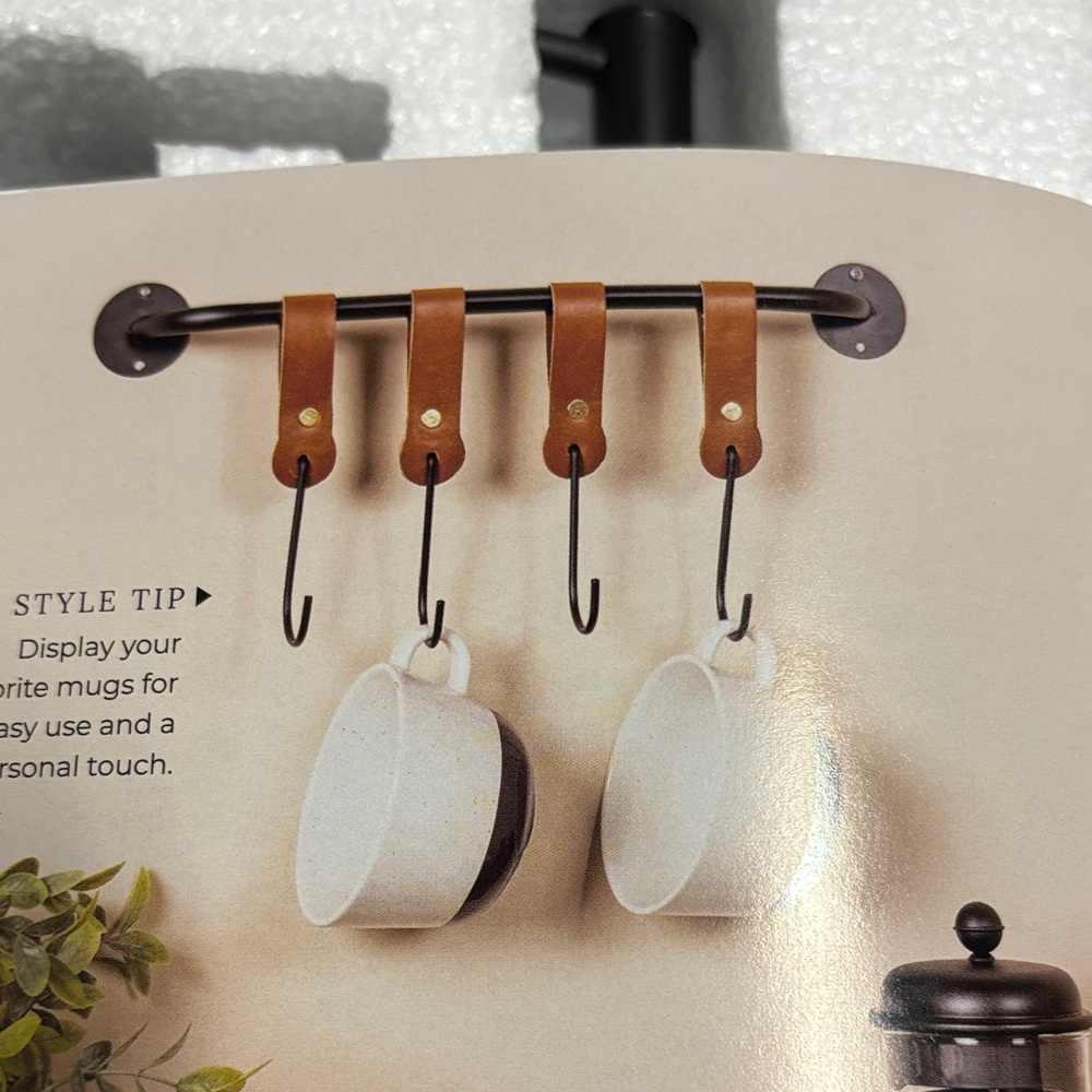 Brown Leather Mug Holder with Hooks
